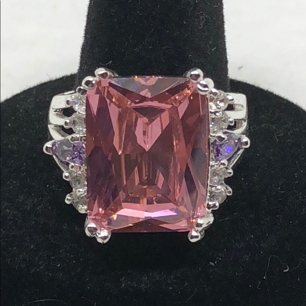 Pink CZ Huge Noble Chunky Cocktail Ring 925 Size 8